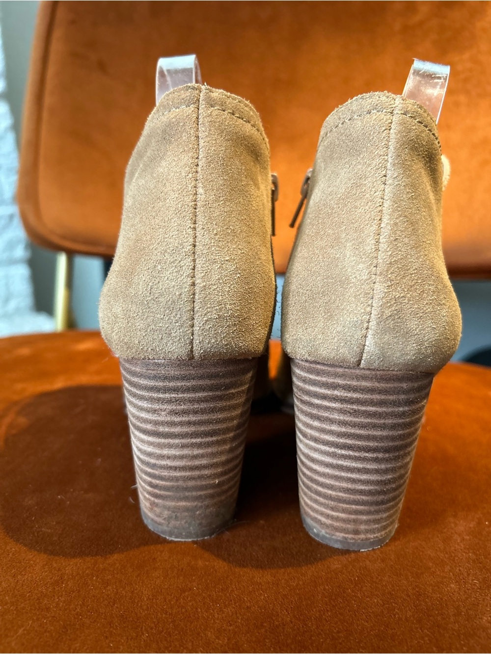 Alex Marie Women’s Tan Suede Ankle Booties Block Heel Camel Brown - Picture 5 of 6